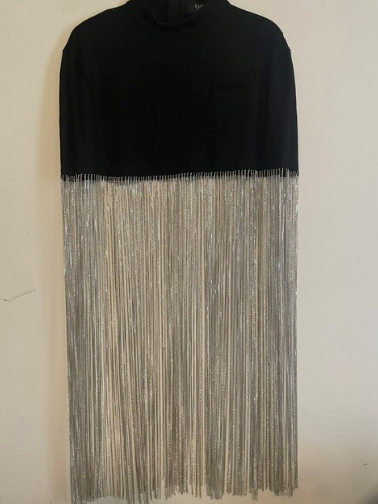 Nwot Women’s Black Fringe Crop Top With Silver Beaded Tassels — image 3 of 7